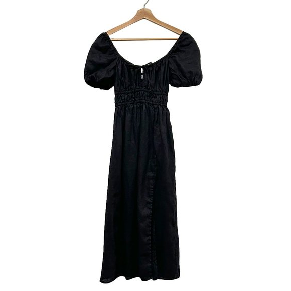 Faithfull the Brand Terina Linen Midi Dress, Black, XS - Picture 2 of 3